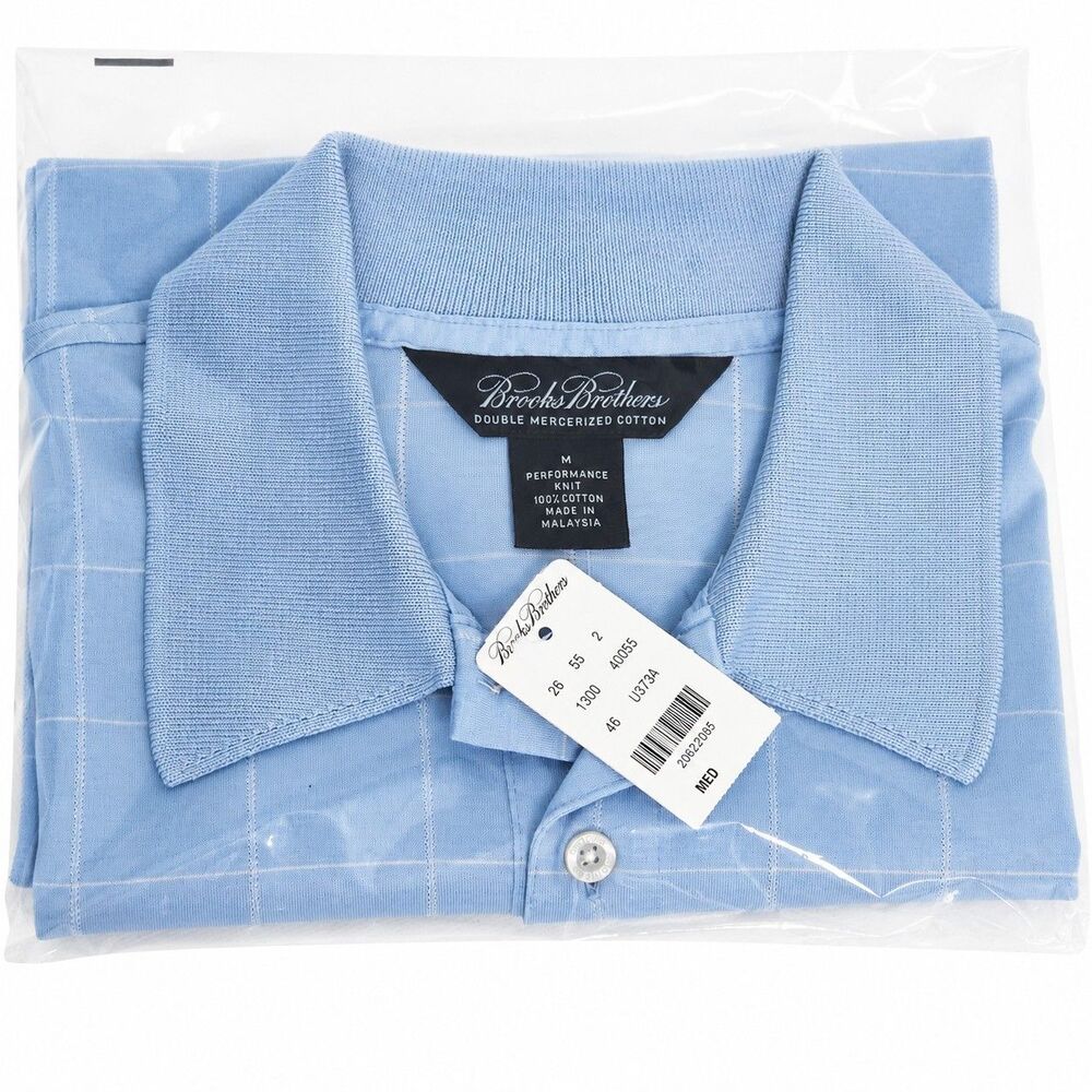 Brooks Brothers Blue Windowpane Performance Polo Shirt Medium NWT